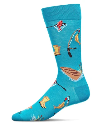 MeMoi Men's It's Fishing Time Novelty Crew Socks