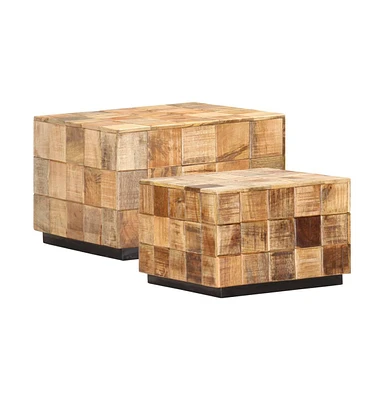 Coffee Tables 2 pcs with Block Design Rough Mango Wood