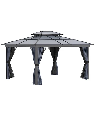 10' x 12' Patio Gazebo, Netting Curtains, Aluminum Frame, 2 Tier Pc Roof, Black