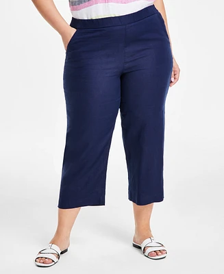 Charter Club Plus 100% Linen Cropped Pants, Exclusively at Macy's