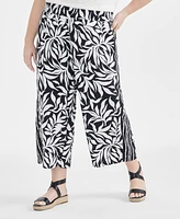 Style & Co Plus Linen-Blend Printed Wide-Leg Cropped Pants, Created for Macy's