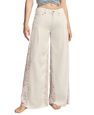 Lucky Brand Women's High Rise Floral-Inset Palazzo Jeans