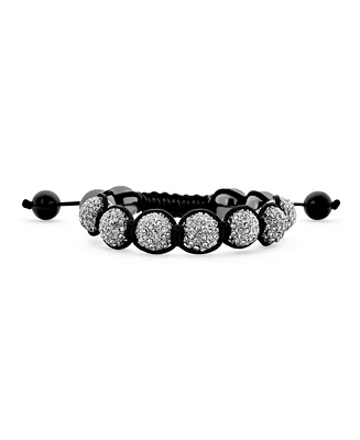 Bling Jewelry White Clear Pave Crystal Shamballa Inspired Bracelet For Women Hematite Ball Black Cord String Adjustable