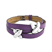 Bling Jewelry Purple Leather Love Slide Charm X Kiss Triple Wrap Bracelet Adjustable Belt Buckle For For Women Stainless Steel