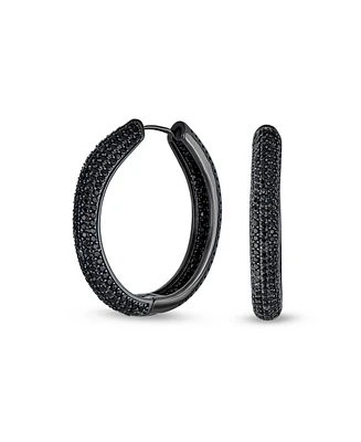 Cubic Zirconia Pave Big Wide Large Round Inside Out Black Cz Hoop Earrings For Women Prom Cocktail Party