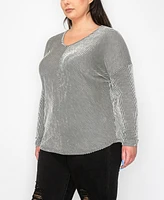 Coin 1804 Plus Span Rail Textured Rib V-Neck Chevron Front Dolman Top