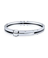 Biker Handcuff Bracelet Bangle For Mens For Women Black Inlay Stainless Steel