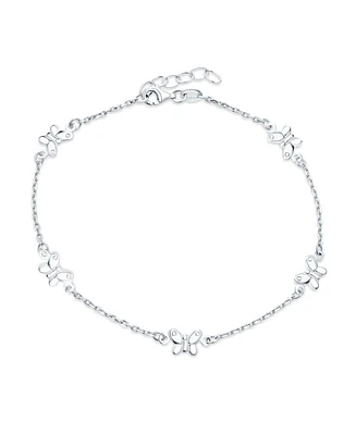 Nature Garden Multi Station Charm Butterfly Anklet Foot Ankle Bracelet For Women.925 Sterling Silver Adjustable 9 To 10 Inch