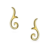 Bling Jewelry Minimalist Geometric Tribal Scroll Ear Pin Crawlers Climbers Earrings For Women Gold Plated Sterling Silver