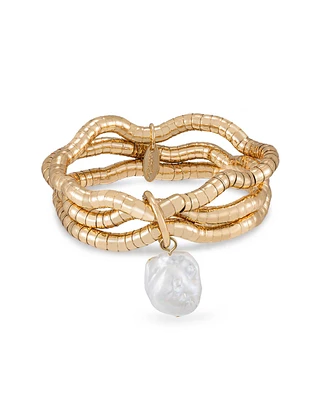 Ettika Liquid Gold-Plated and Cultured Freshwater Pearl Multi Layered 18K Gold-Plated Bracelet