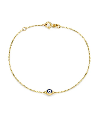 Bling Jewelry Simple Minimalist 14K Yellow Gold Amulet Blue Tiny Evil Eye Charm Bracelet For For Women 6.5-7 Inch Adjustable - Gold