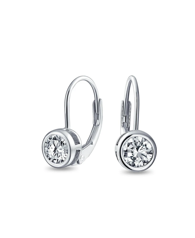 Bling Jewelry Dainty .50 Ct Round Bezel Cubic Zirconia Simulated Clear Cz Solitaire Dangle Drop Earrings Lever Back .925 Sterling Silver