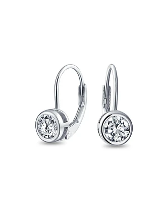 Bling Jewelry Dainty .50 Ct Round Bezel Cubic Zirconia Simulated Clear Cz Solitaire Dangle Drop Earrings Lever Back .925 Sterling Silver