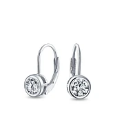 Bling Jewelry Dainty .50 Ct Round Bezel Cubic Zirconia Simulated Clear Cz Solitaire Dangle Drop Earrings Lever Back .925 Sterling Silver