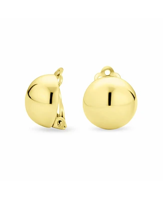 Bling Jewelry Simple Basic Button Style Half Round Ball Dome Clip On Earrings Non Pierced Ears Gold Plated Sterling Silver Alloy