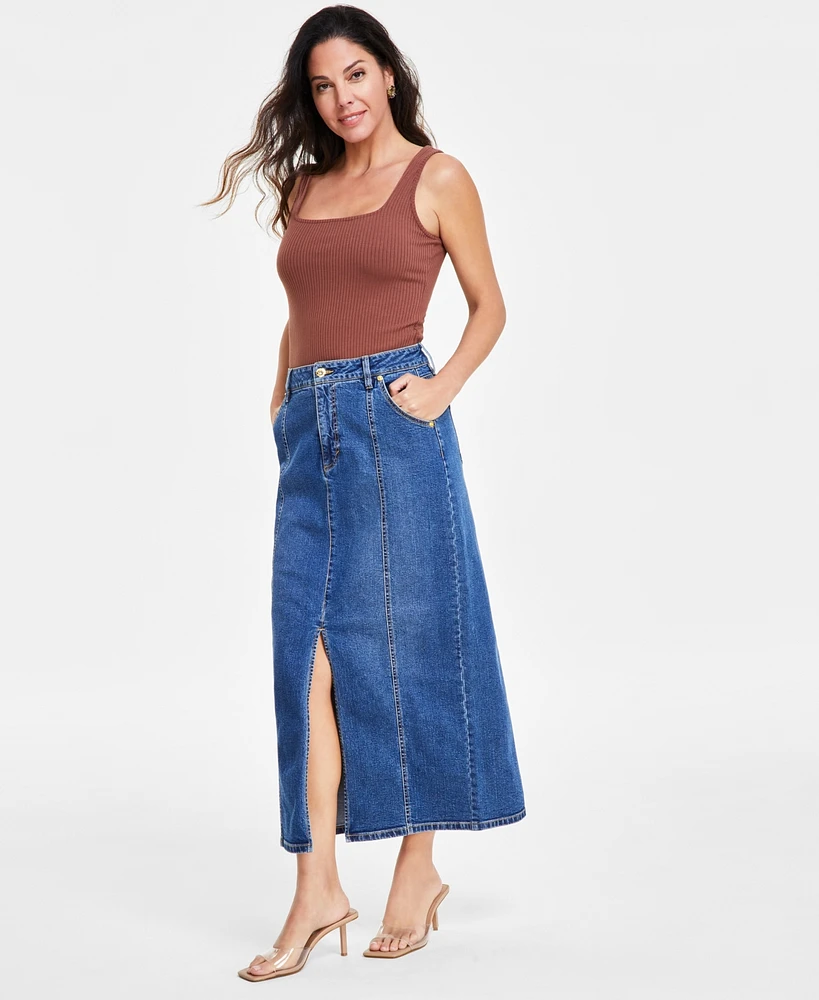 I.n.c. International Concepts Women's Denim Slit Midi Skirt, Created for Macy's