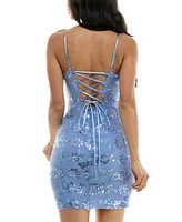 Emerald Sundae Juniors' Embellished Mesh Corset Mini Dress