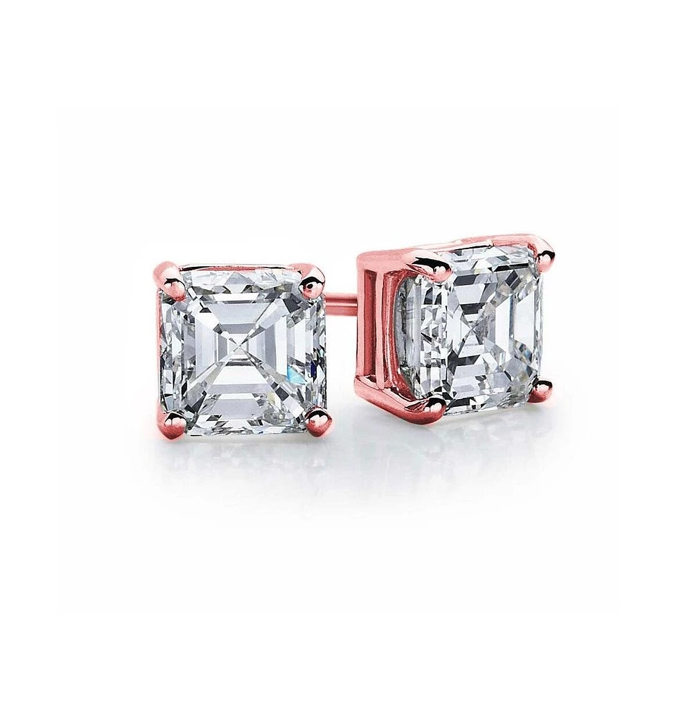 Suzy Levian Sterling Silver Cubic Zirconia Asscher-Cut Classic Stud Earrings