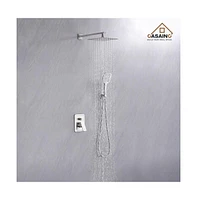 Casainc 10" Inch Wall Mounted Square Shower System Set with Handheld Spray