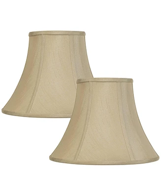 Set of 2 Taupe Medium Bell Lamp Shades 7" Top x 14" Bottom x 11" High (Spider) Replacement with Harp and Finial - Imperial Shade