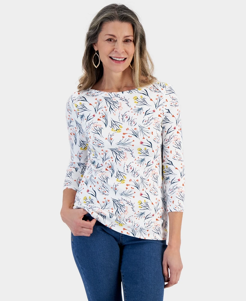 Style & Co Petite Boat-Neck 3/4-Sleeve Top, Created for Macy's