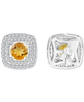 Gemstone & Lab-Grown White Sapphire (5/8 ct. t.w.) Square Halo Birthstone Stud Earrings Sterling Silver