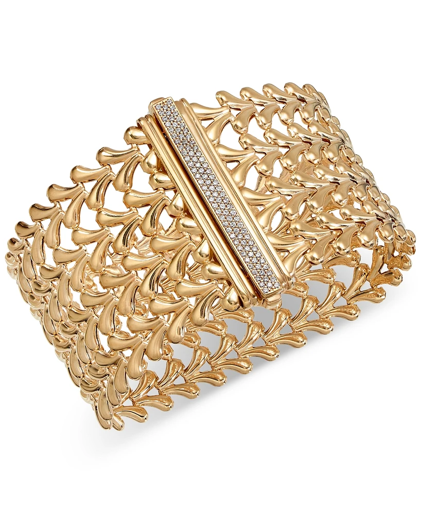 Diamond Pave Clasp Wide Fancy Link Bracelet (5/8 ct. t.w.) in 14k Gold-Plated Sterling Silver - Gold