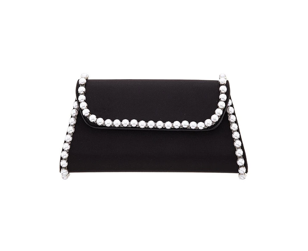 Nina Imitation Pearl Trim Trapezoid Flap Bag