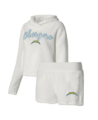 Women's Concepts Sport White Los Angeles Chargers Fluffy Pullover Sweatshirt and Shorts Sleep Set