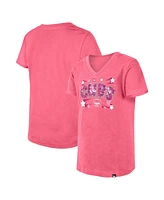 Big Girls New Era Pink Chicago Cubs Sequin V-Neck T-shirt