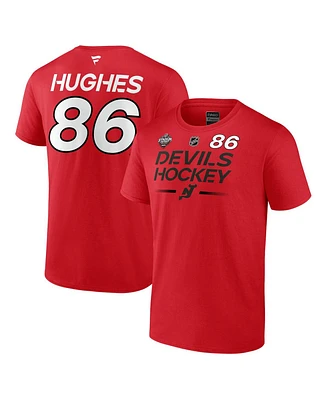 Men's Fanatics Jack Hughes Red New Jersey Devils 2024 Nhl Stadium Series Authentic Pro Name and Number T-shirt