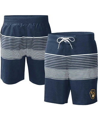 Men's G-iii Sports by Carl Banks Navy Milwaukee Brewers Coastline Volley Swim Shorts