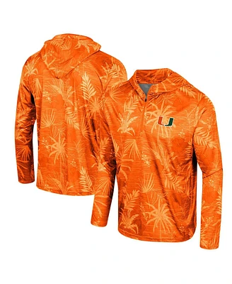 Men's Colosseum Orange Miami Hurricanes Palms Printed Lightweight Quarter-Zip Hooded Top