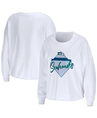 Women's Wear by Erin Andrews White Seattle Seahawks Domestic Cropped Long Sleeve T-shirt