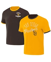 Men's Darius Rucker Collection by Fanatics Brown, Gold Distressed San Diego Padres Two-Way Ringer Reversible T-shirt