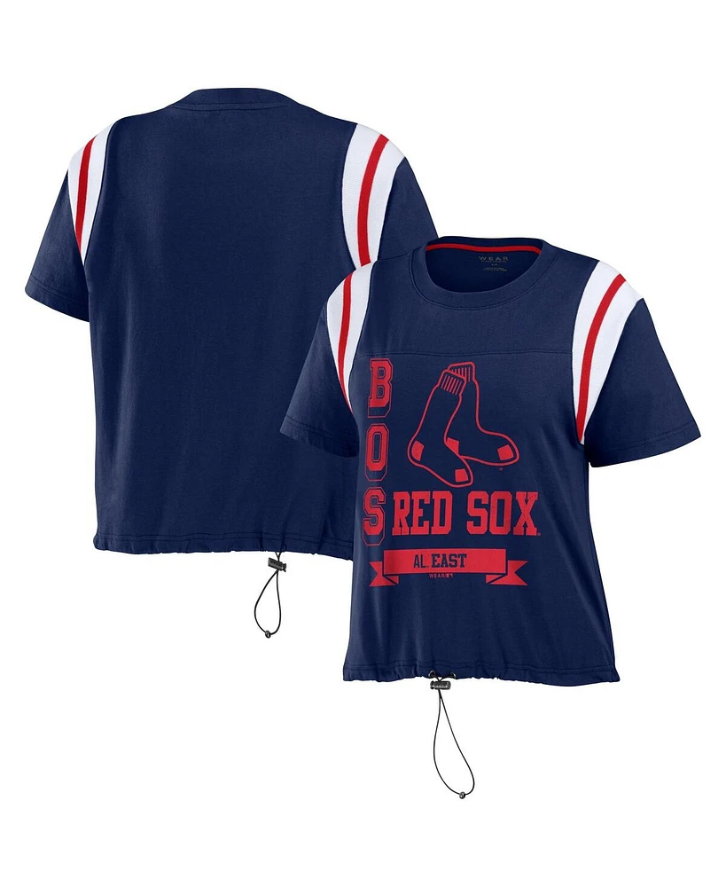 Women's Wear by Erin Andrews Navy Distressed Boston Red Sox Cinched Colorblock T-shirt