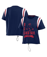 Women's Wear by Erin Andrews Navy Distressed Boston Red Sox Cinched Colorblock T-shirt