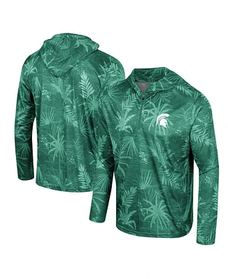 Men's Colosseum Green Michigan State Spartans Palms Printed Lightweight Quarter-Zip Hooded Top