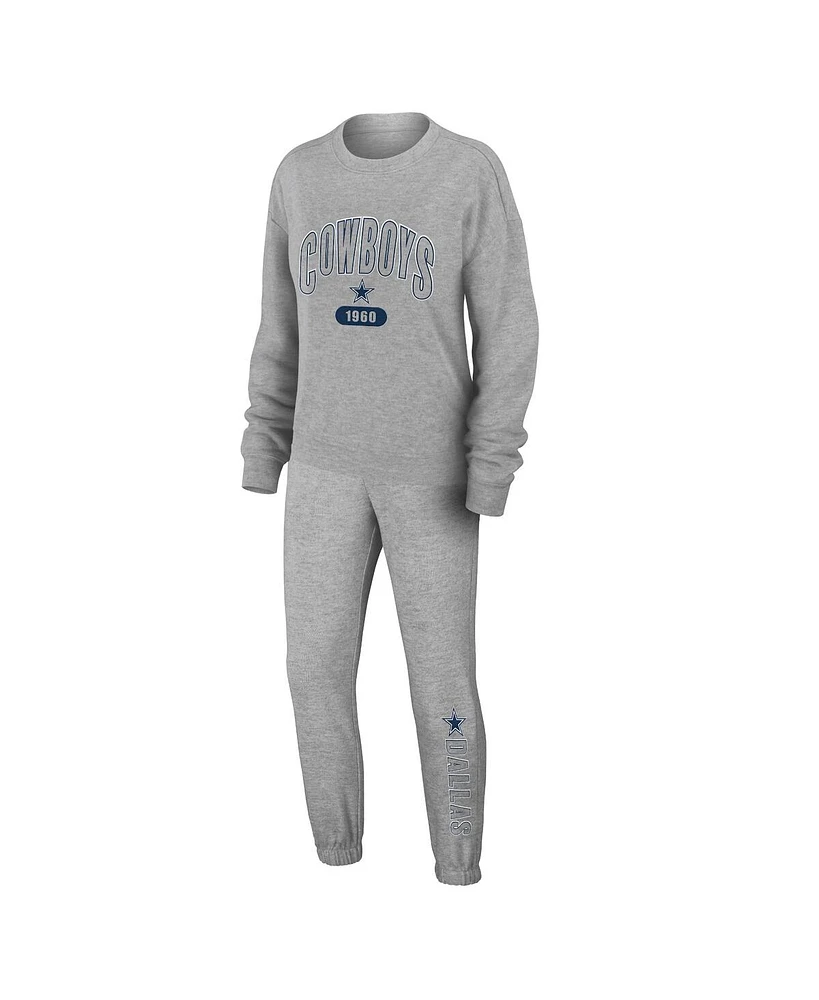 Women's Wear by Erin Andrews Heather Gray Dallas Cowboys Plus Knitted Tri-Blend Long Sleeve T-shirt and Pants Lounge Set