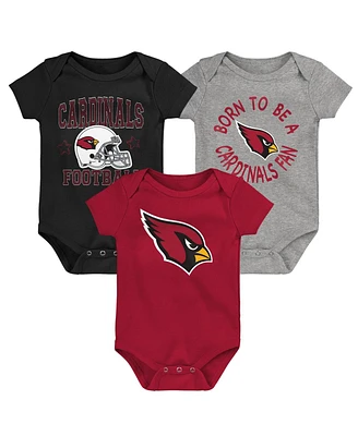 Baby Boys and Girls Cardinal, Black, Gray Arizona Cardinals Born to Be 3-Pack Bodysuit Set