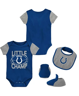 Baby Boys and Girls Royal, Gray Indianapolis Colts Little Champ Three-Piece Bodysuit Bib Booties Set