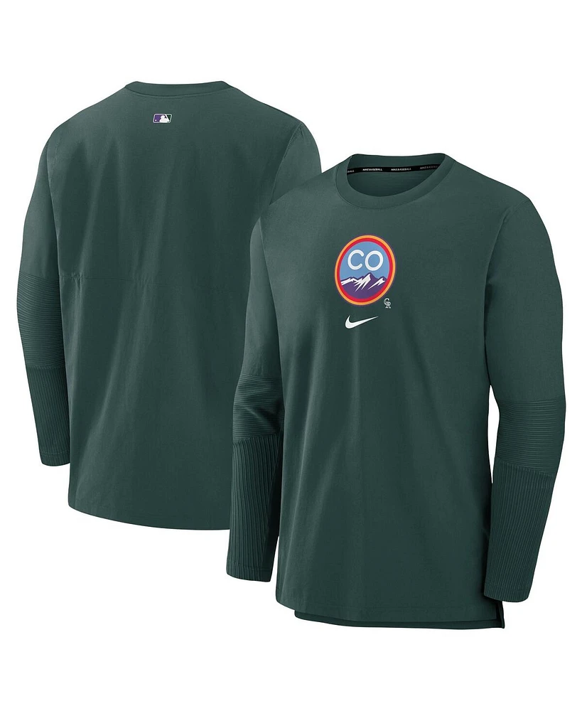 Men's Nike Hunter Green Colorado Rockies Authentic Collection City Connect Player Tri-Blend Performance Pullover Jacket