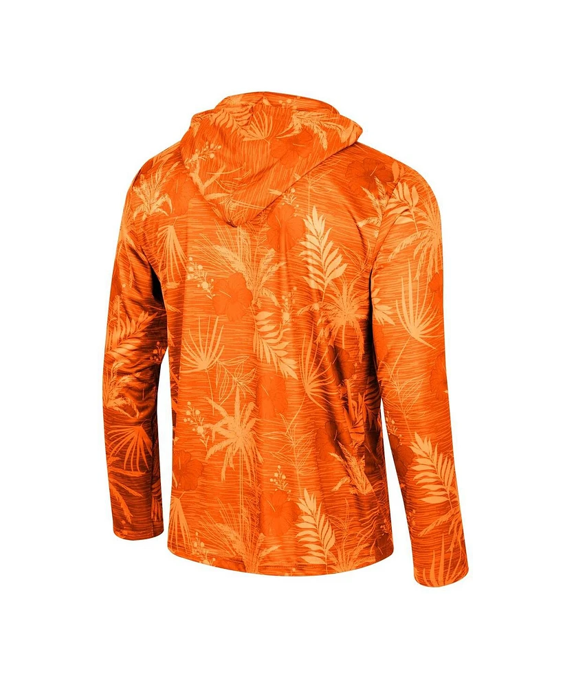 Men's Colosseum Orange Miami Hurricanes Palms Printed Lightweight Quarter-Zip Hooded Top