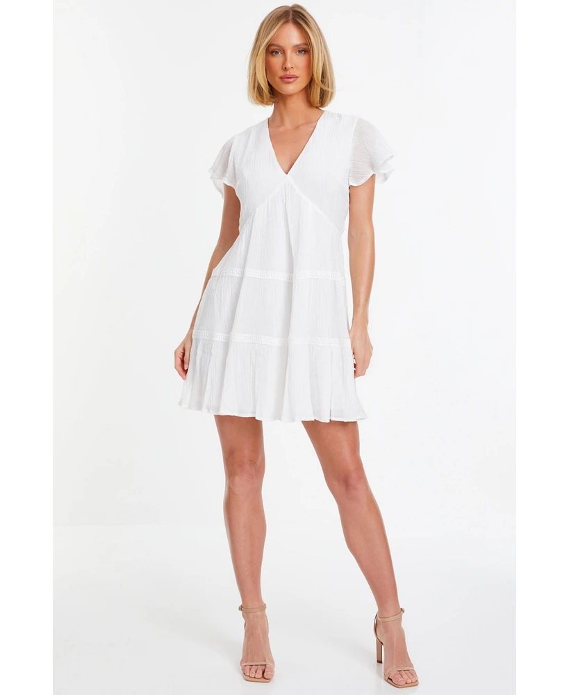 Quiz Women's V-Neck Frill Sleeve Tunic Dress