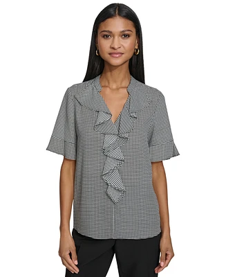 Karl Lagerfeld Women's Printed Ruffled-Front Blouse