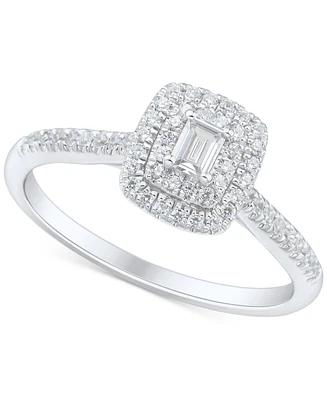 Diamond Emerald-Cut Halo Engagement Ring (1/3 ct. t.w.) in 14k White Gold
