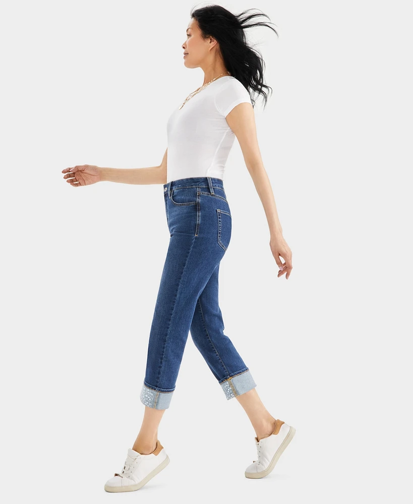 Style & Co Women's High-Rise Embroidered Cuffed Jeans, Created for Macy's