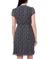 Msk Petite Printed Pintuck Tie-Waist Dress