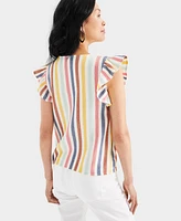 Style & Co Petite Striped Gauze Flutter Sleeve Top, Created for Macy's