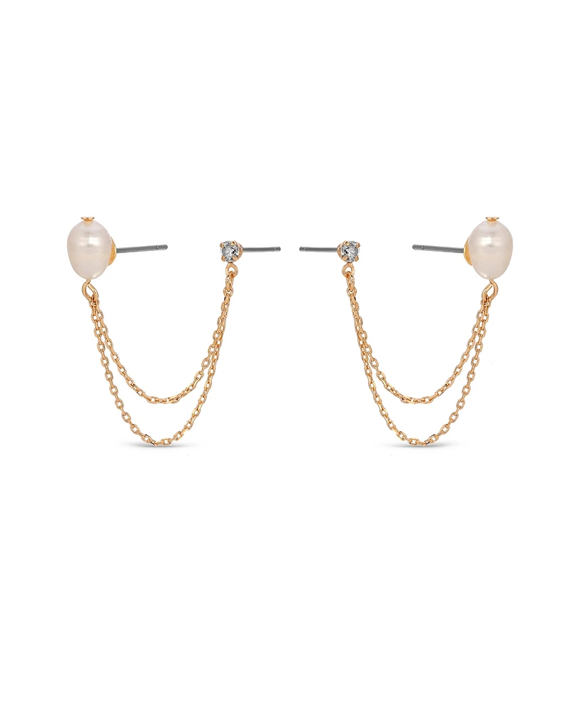 Ettika Double Post Freshwater Pearl Crystal Earrings